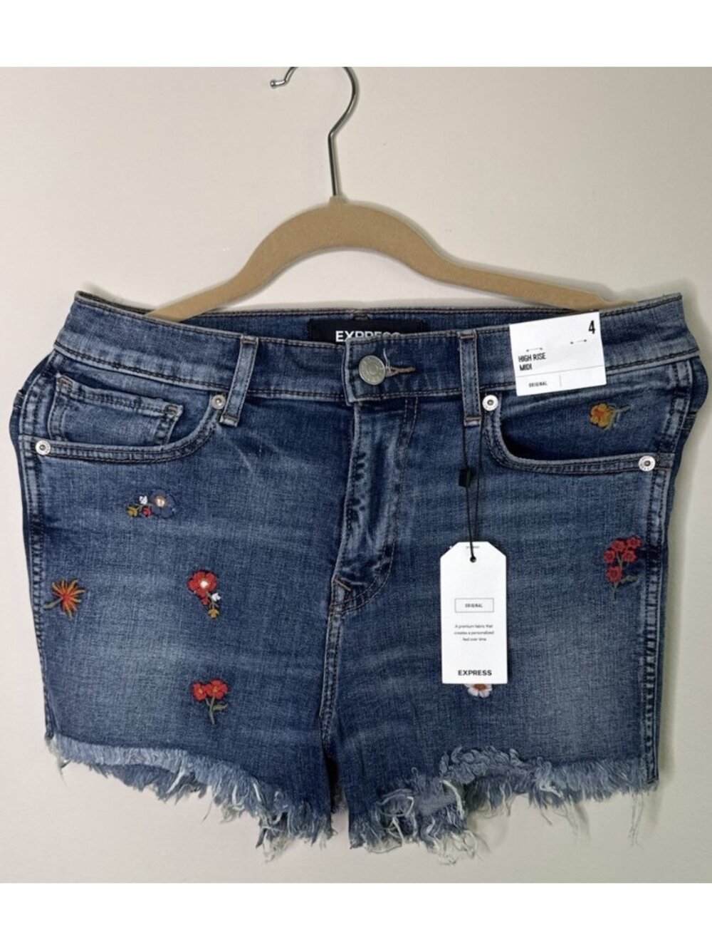 New Express High Rise Midi Shorts Floral Embroidered Cut Off